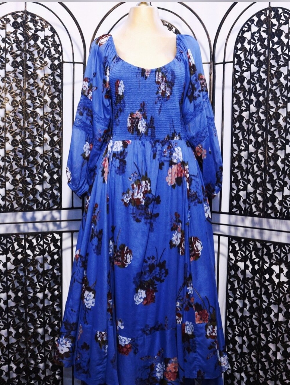 Free People Morning Glory Blue Floral Maxi Dress Size S